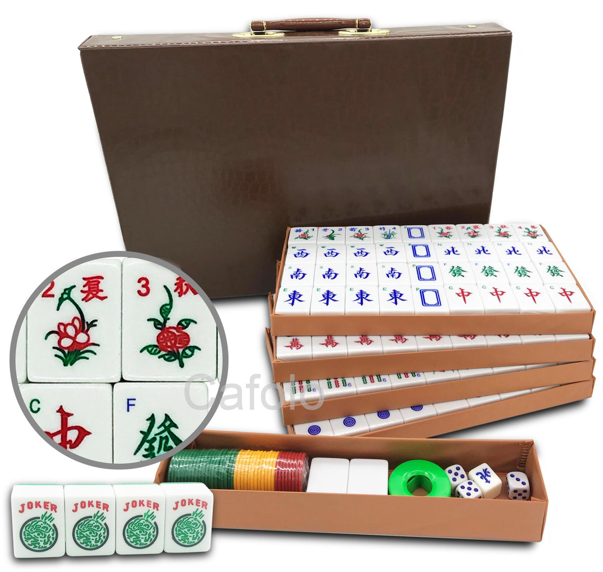 Mose Cafolo Chinese Mahjong X-Large 144 Numbered White Ivory Color Mel