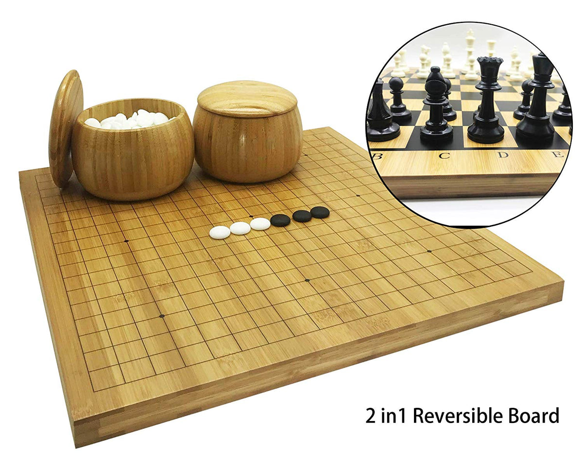 2in1 Go Game Set & Chess Game Set with Reversible Bamboo Go Board | Me