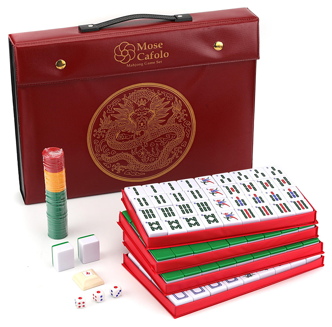 Vintage Chinese Mahjong Set Traditional 144 Tiles Mah-Jong Game Set w/ Case  Box