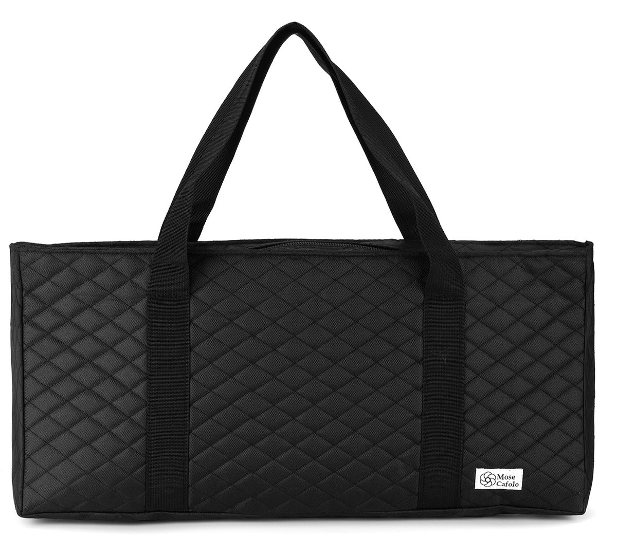 Black quilted mahjong bag, front view
