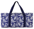 Navy paisley quilted mahjong bag, front view