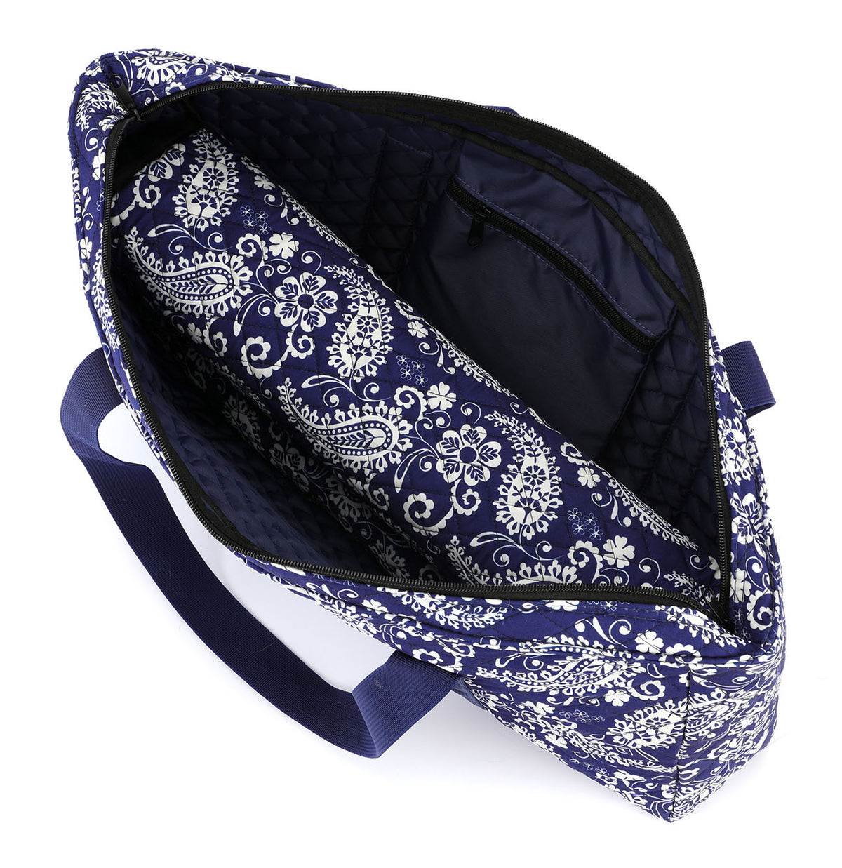 Inside the bag: rolled wrapper and zip pocket