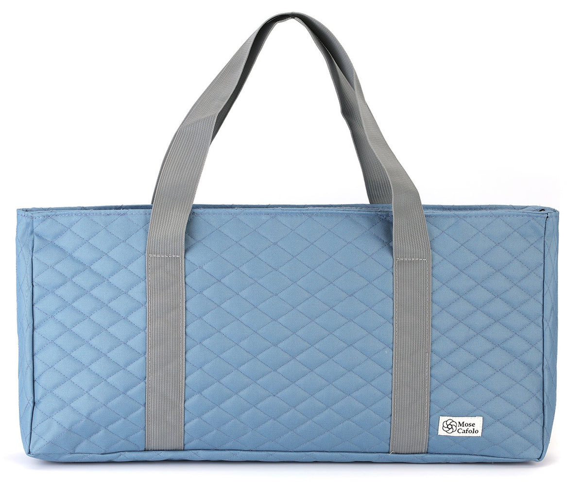 Sky blue quilted mahjong bag, front view