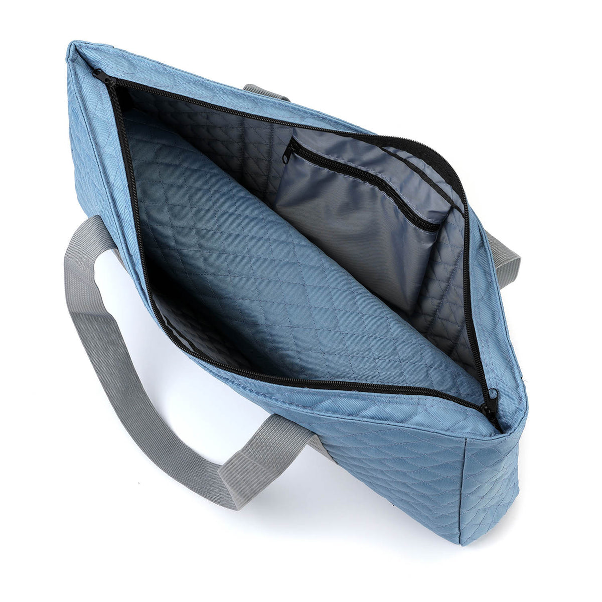 Inside the sky blue bag with zip pocket