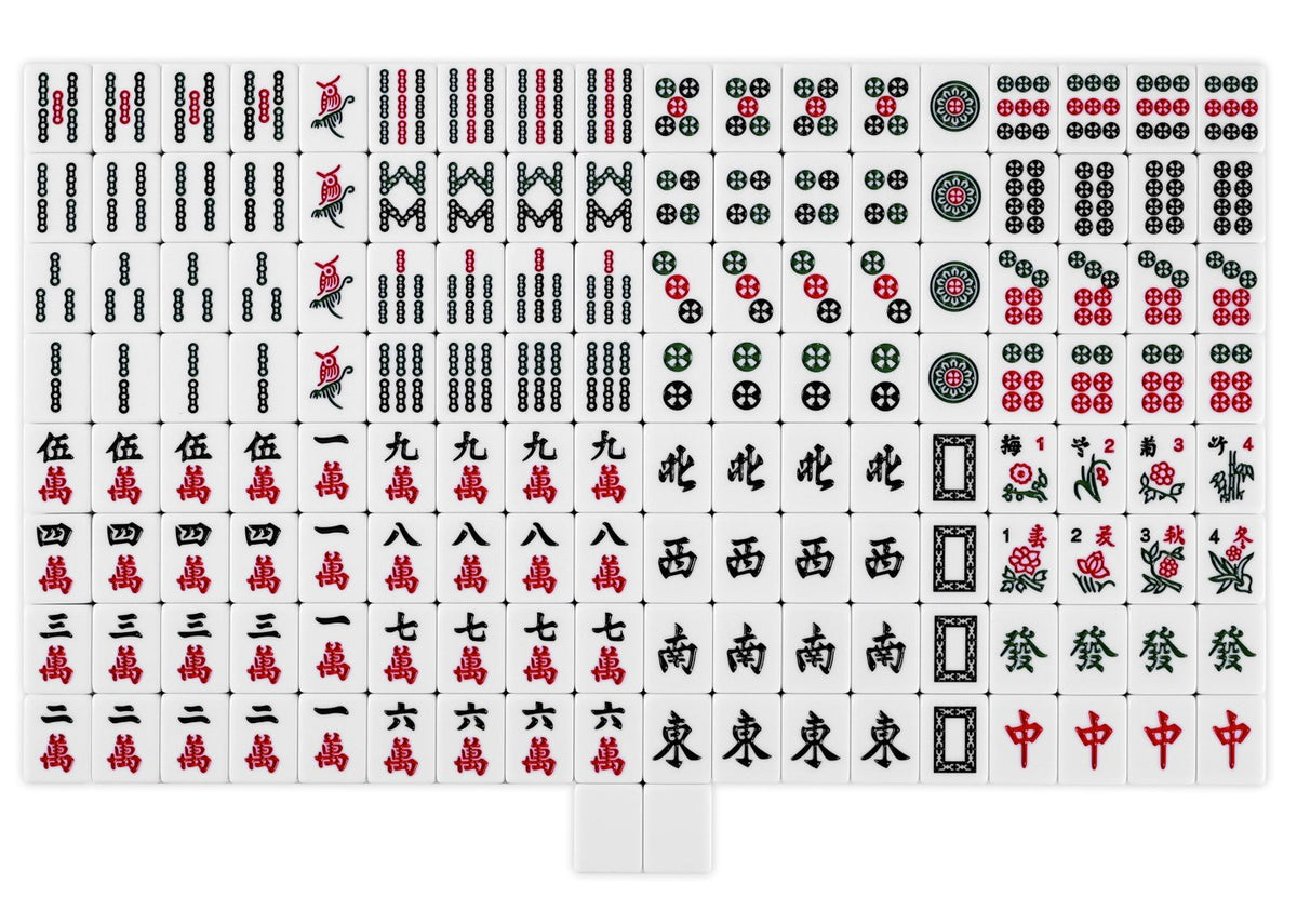 Chinese Mahjong Set — Red Fortune 34mm Green Back