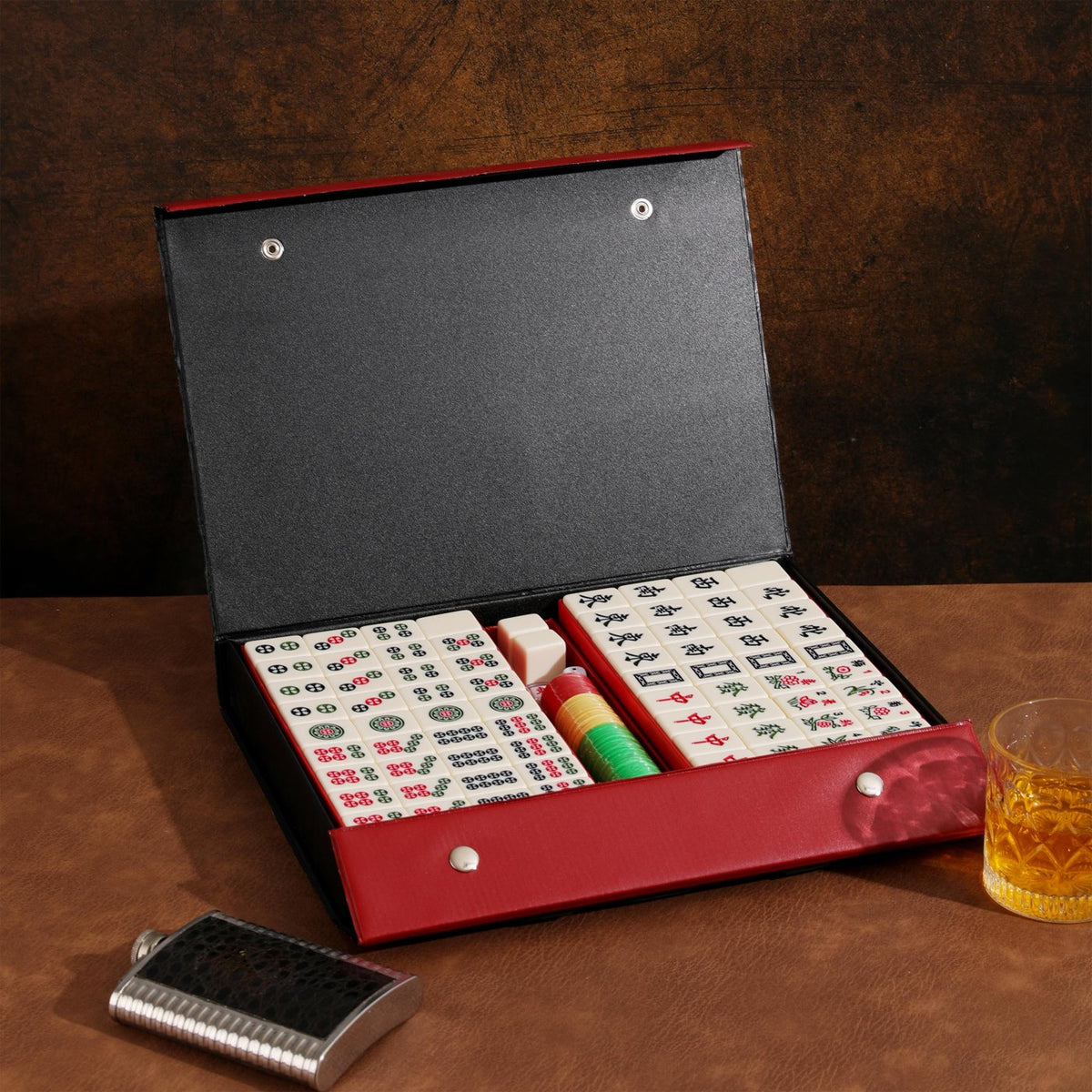 Chinese Mahjong Set — Red Fortune 34mm Ivory Tiles