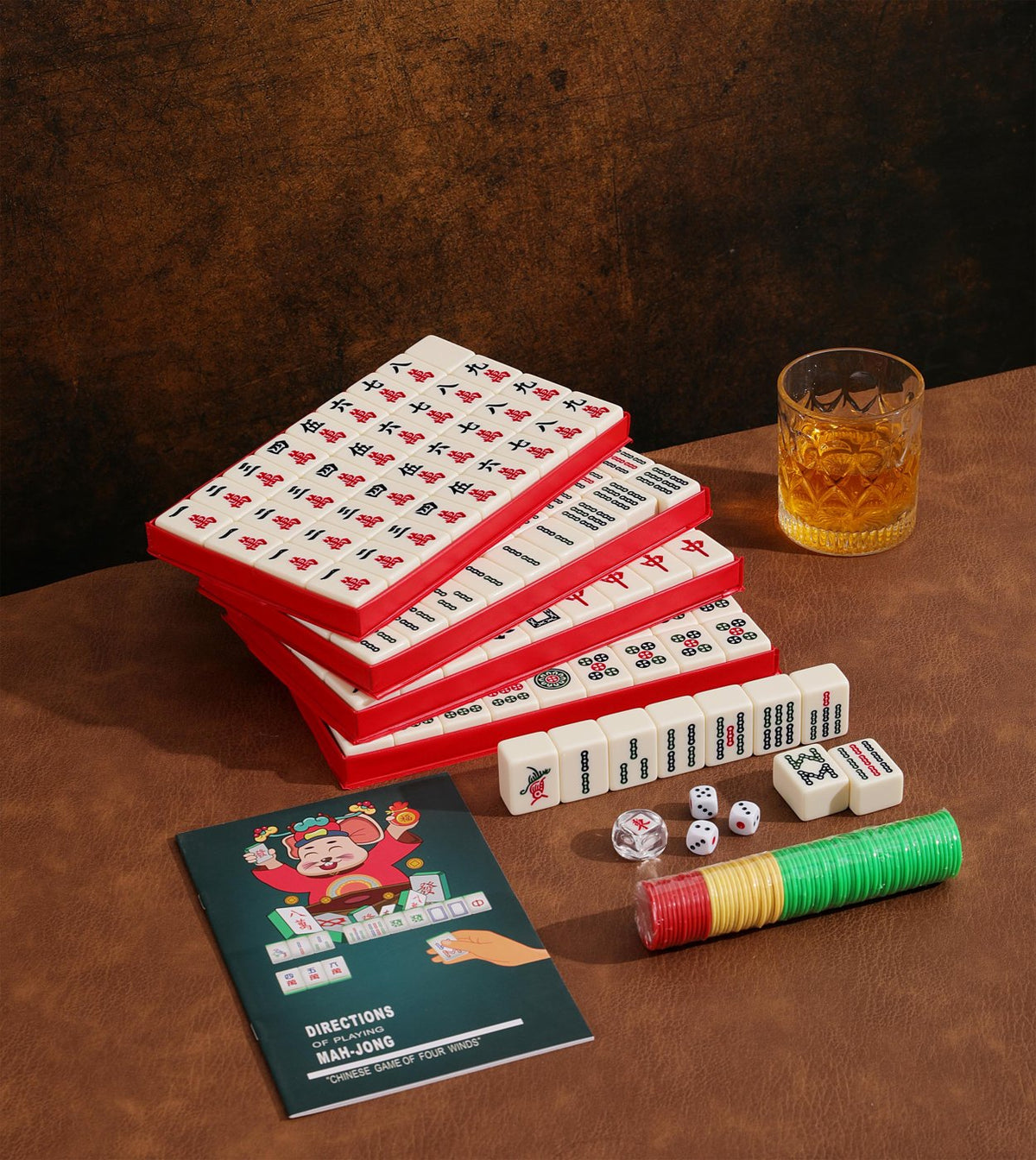 Chinese Mahjong Set — Red Fortune 34mm Ivory Tiles