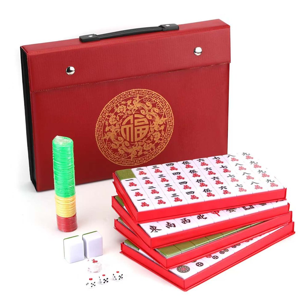 Chinese Mahjong Set — Red Fortune 34mm Green Back