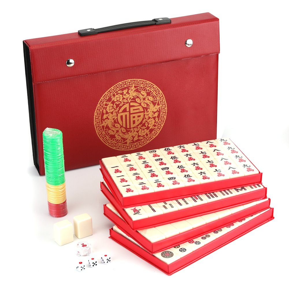 Chinese Mahjong Set — Red Fortune 34mm Ivory Tiles