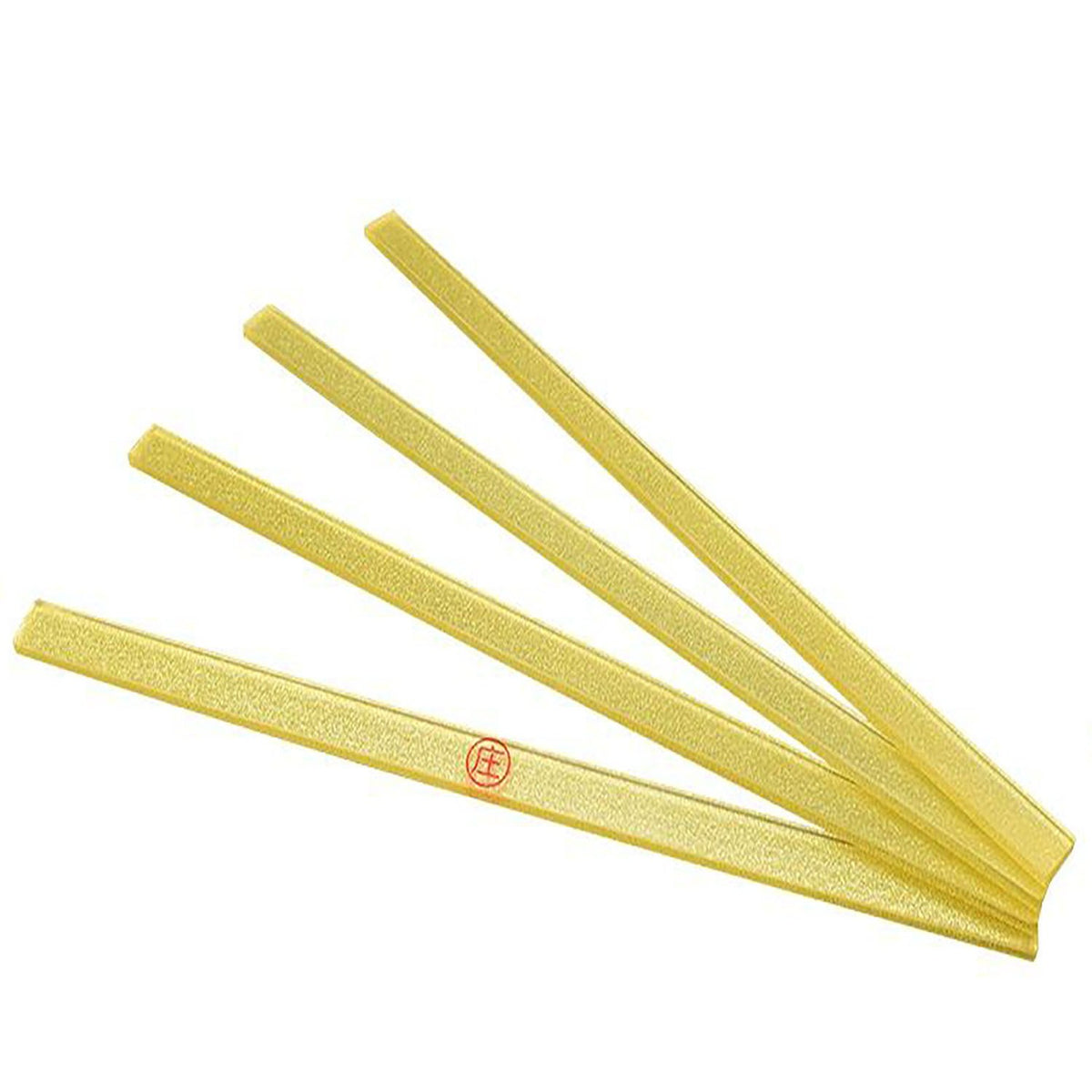 Four gold-glitter tile rulers, one marked with the dealer character