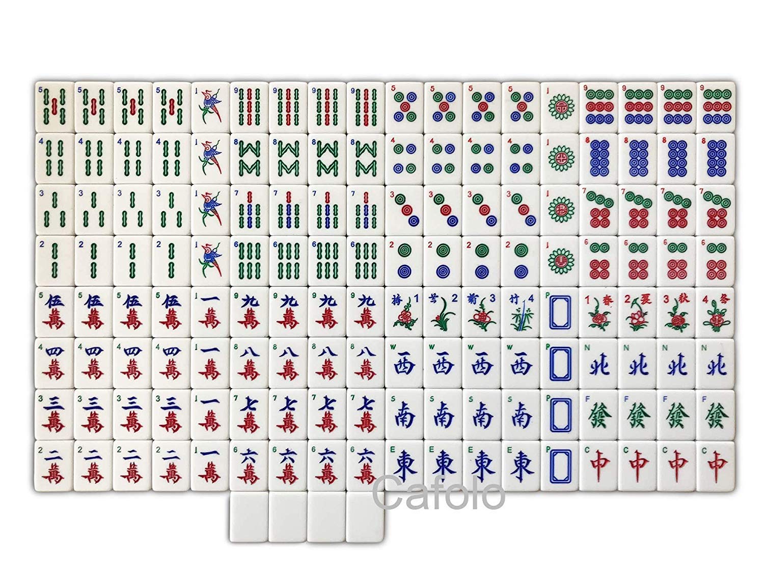 LINAZI Chinese Mahjong Game Set with Carrying Travel Case,Large 144  High-Grade Tiles with Arabic Numerals,Lvory White