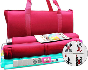 American Mahjong Set - Red Burgundy Soft Bag - 166 White Engraved Tiles, 4 All-in-One Rack/Pushers Western Mah Jongg Game Set