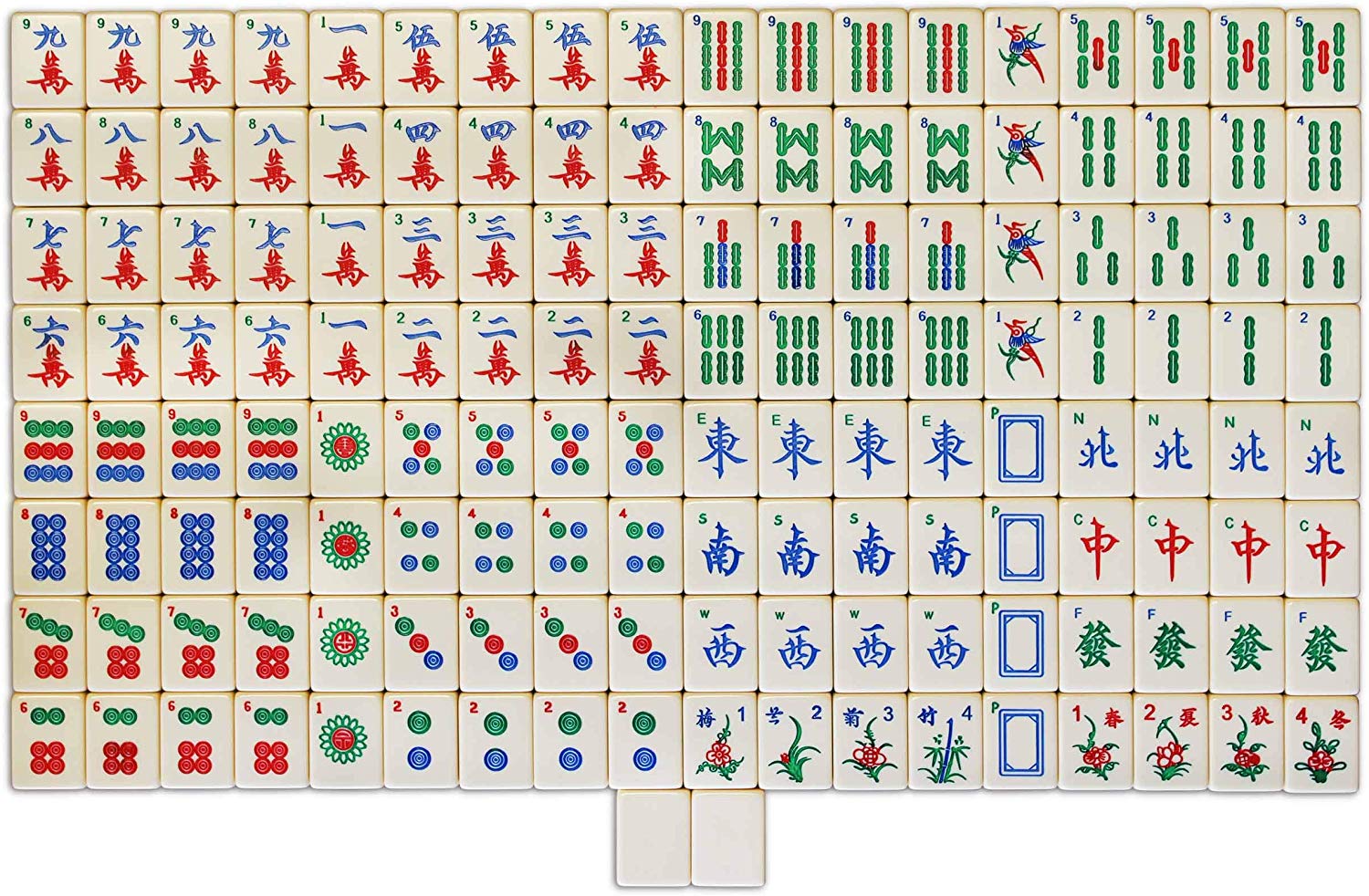 Mose Cafolo Chinese Mahjong X-Large 144 Numbered White Ivory Color Mel